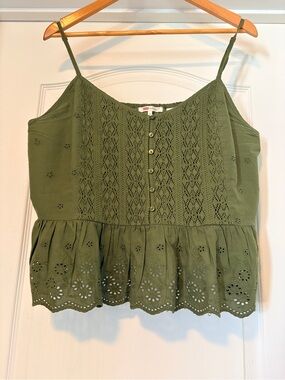 Levi's Olive Eyelet Lace-Trim Spaghetti Strap Tank